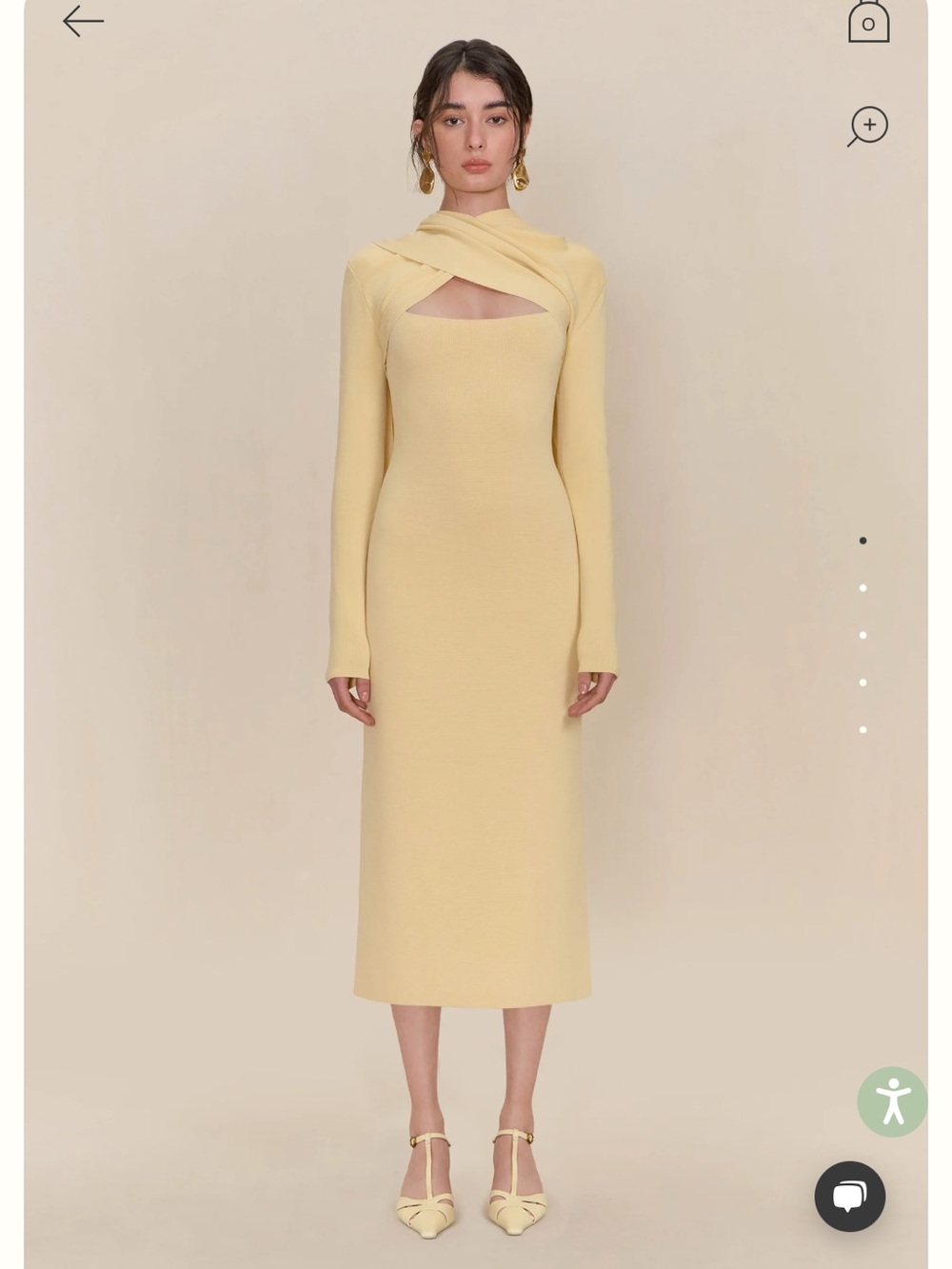 cult gaia coletta butter yellow knit fitted midi dress size large